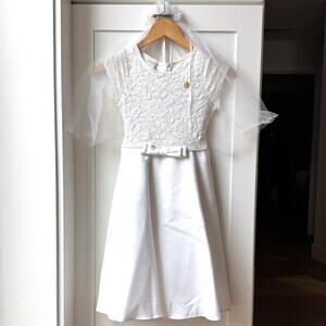 Jenny Annie Dots First Holy Communion Dress Size 10 w Veil, Pin & Hairpiece